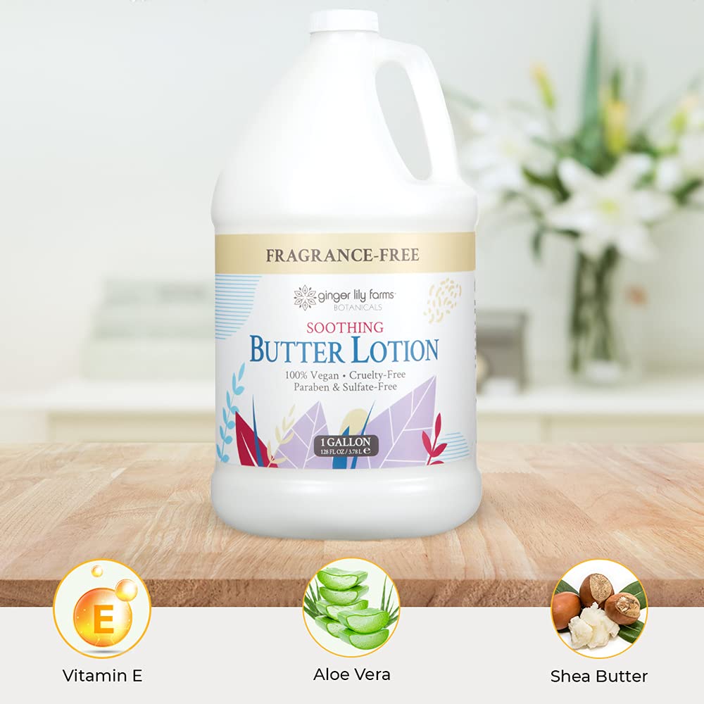 Ginger Lily Farms Botanicals Soothing Butter Lotion — Fragrance Free, 100% Vegan & Cruelty-Free, 1 Gallon Refill (Pack of 4)