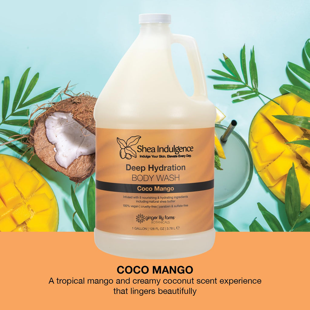 Ginger Lily Farms Botanicals Shea Indulgence Deep Hydration Body Wash – Coco Mango, 1 Gallon Refill, Vegan & Cruelty-Free