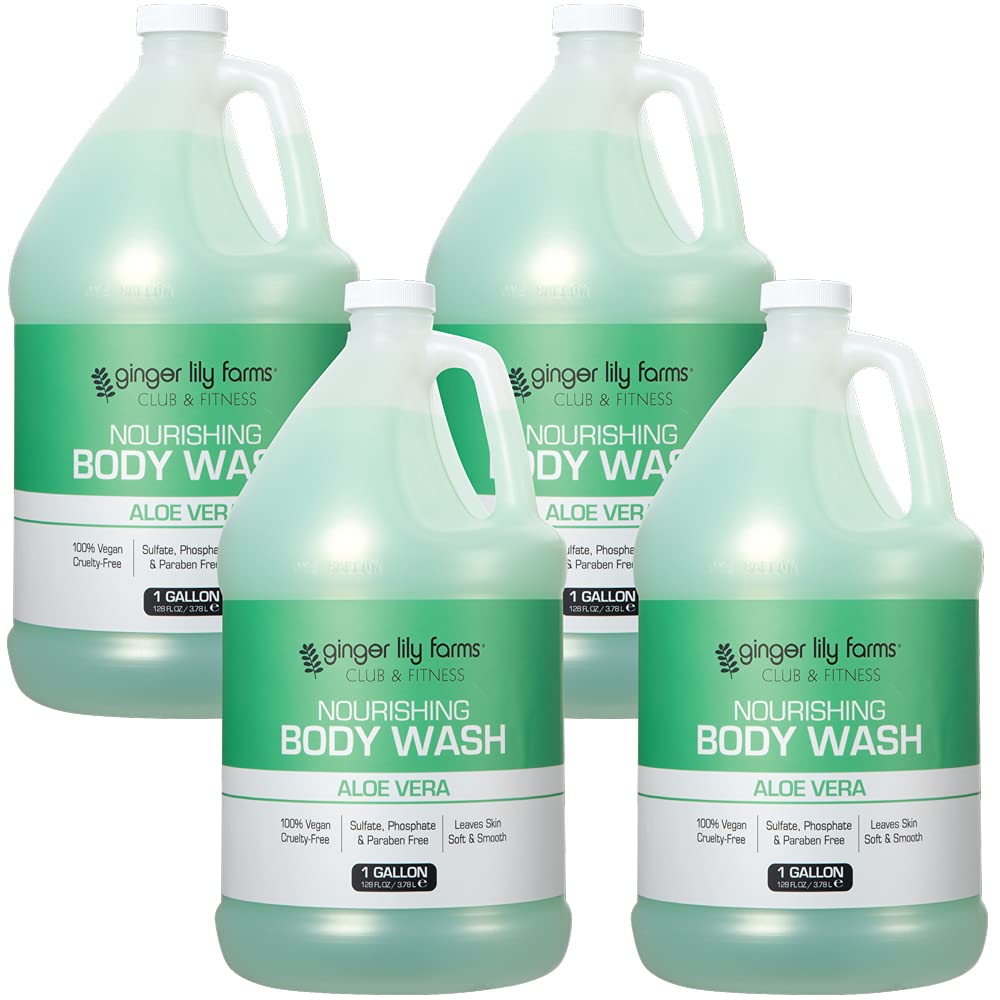 Ginger Lily Farms Club & Fitness Nourishing Body Wash – Vegan, Cruelty-Free Aloe Scent (128 Fl Oz x4)