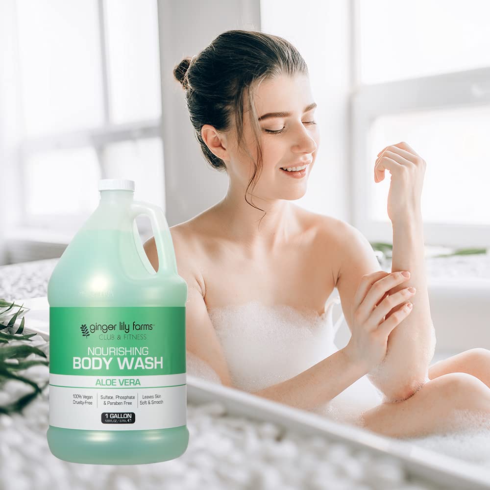 Ginger Lily Farms Club & Fitness Nourishing Body Wash – Vegan, Cruelty-Free Aloe Scent (128 Fl Oz x4)