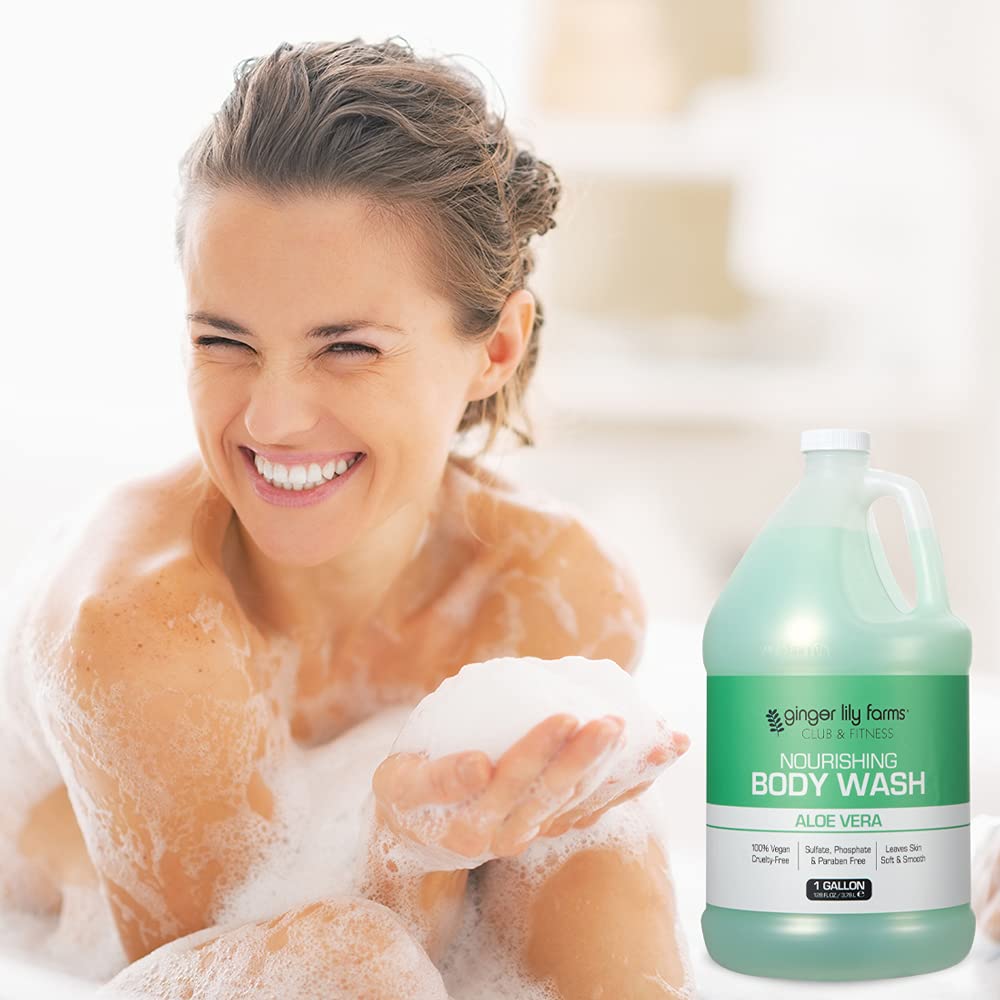 Ginger Lily Farms Club & Fitness Nourishing Body Wash – Vegan, Cruelty-Free Aloe Scent (128 Fl Oz x4)