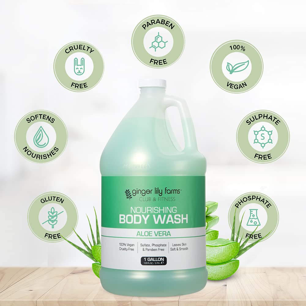Ginger Lily Farms Club & Fitness Nourishing Body Wash – Vegan, Cruelty-Free Aloe Scent (128 Fl Oz x4)