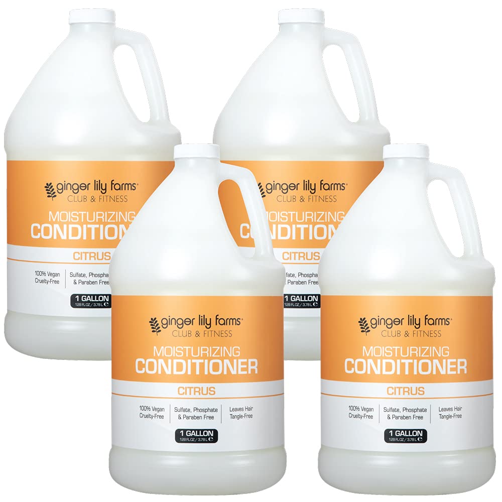 Ginger Lily Farms Club & Fitness Citrus Moisturizing Conditioner — 1 Gallon (Pack of 4) | 100% Vegan