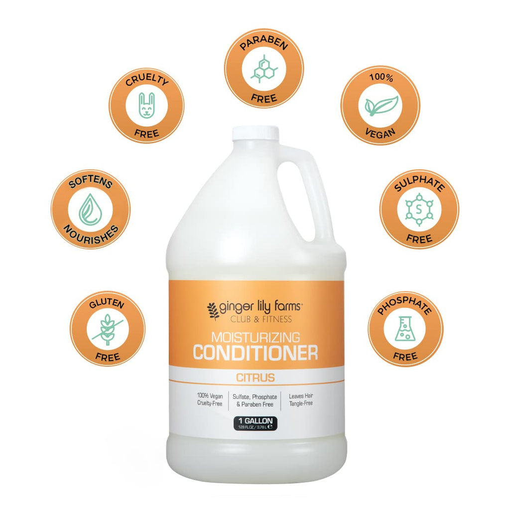 Ginger Lily Farms Club & Fitness Citrus Moisturizing Conditioner — 1 Gallon (Pack of 4) | 100% Vegan