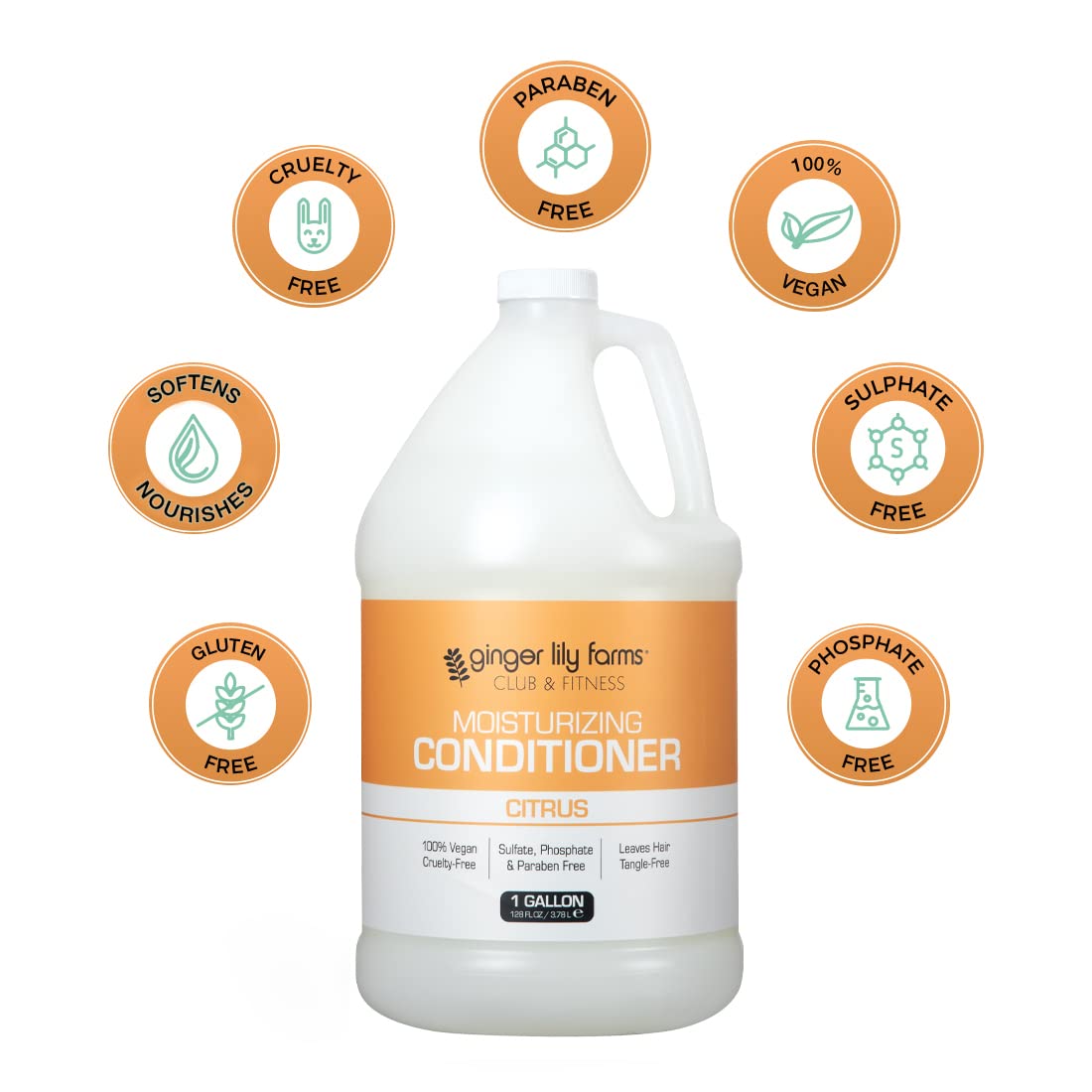 Ginger Lily Farms Club & Fitness Citrus Moisturizing Conditioner — 1 Gallon (Pack of 4) | 100% Vegan