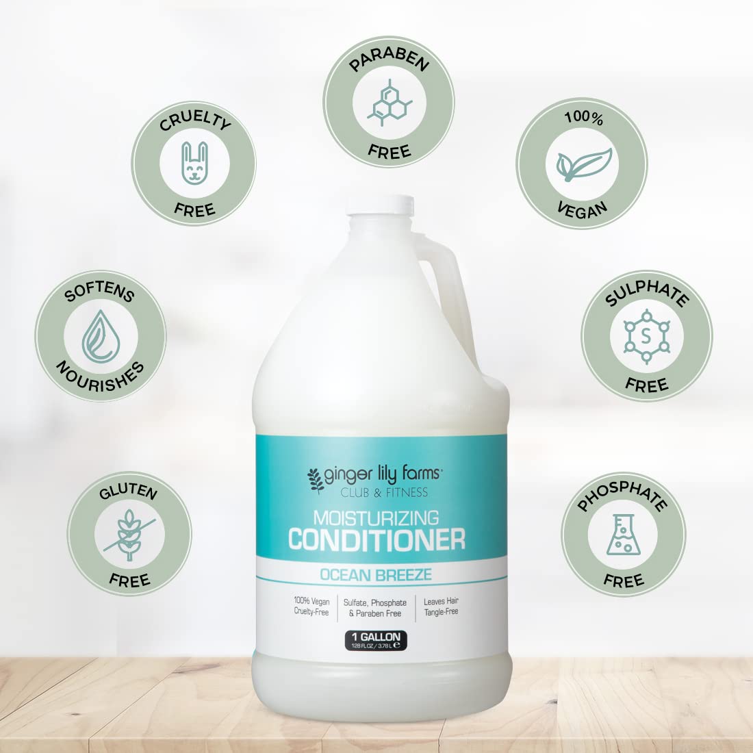 Ginger Lily Farms Club & Fitness Moisturizing Conditioner – 1 Gallon Refill Pack (Pack of 4) | Ocean Breeze, Vegan & Cruelty-Free