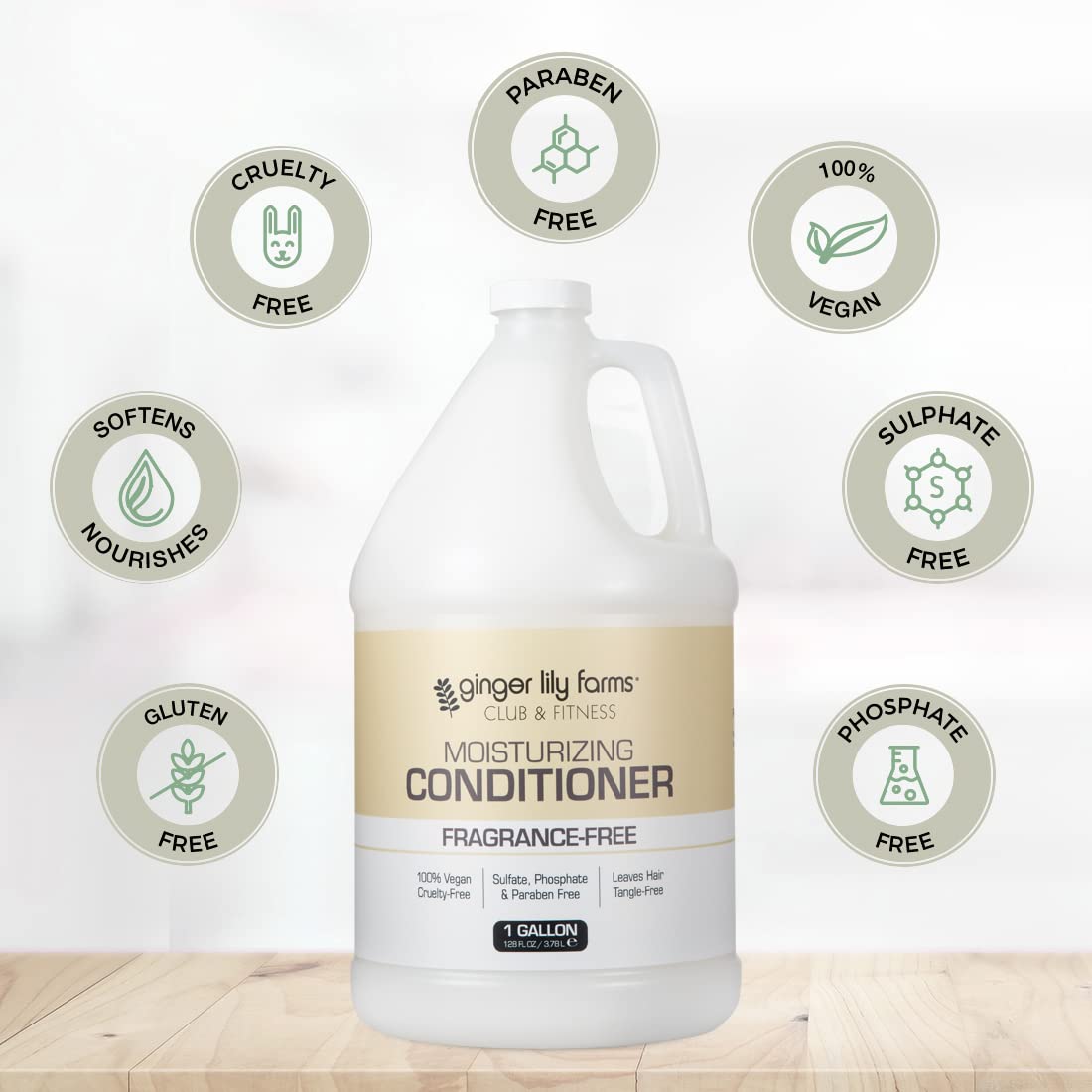 Ginger Lily Farms Club & Fitness Moisturizing Conditioner – Fragrance-Free, 1 Gallon Refill, Vegan & Cruelty-Free