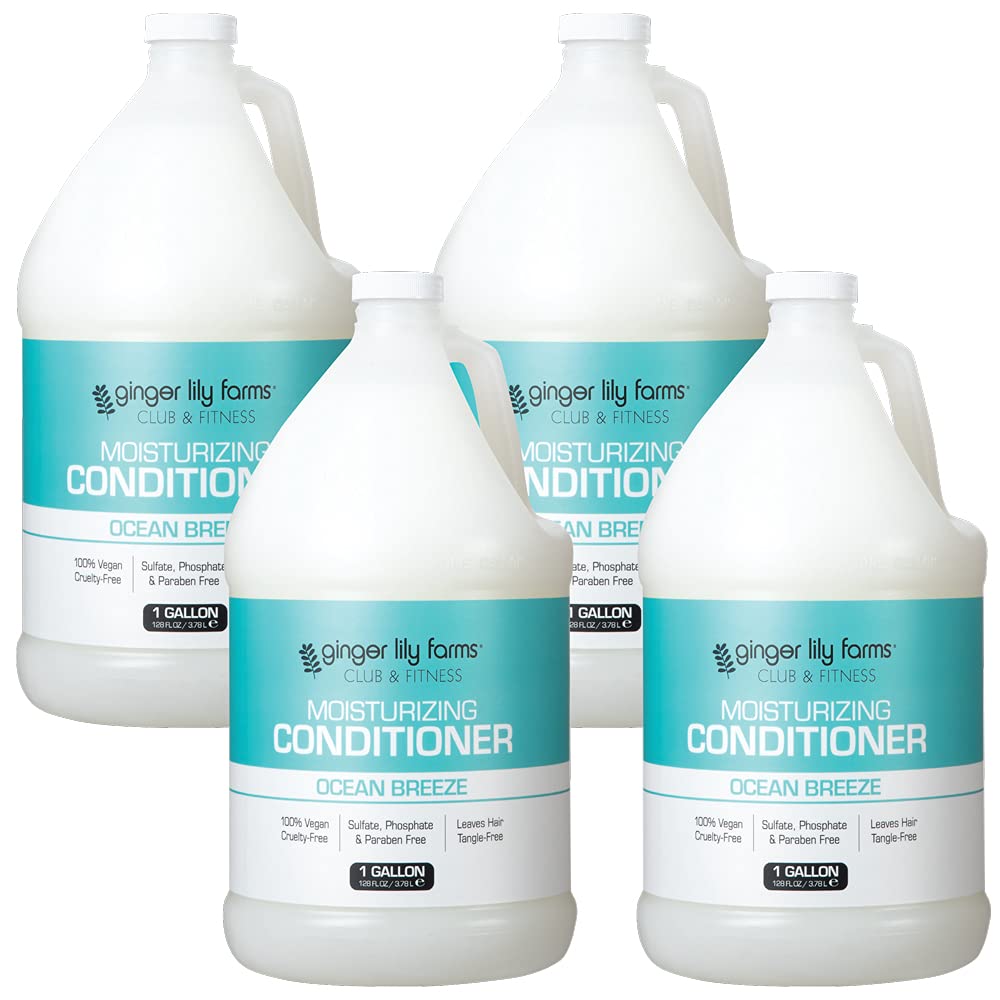 Ginger Lily Farms Club & Fitness Moisturizing Conditioner – 1 Gallon Refill Pack (Pack of 4) | Ocean Breeze, Vegan & Cruelty-Free