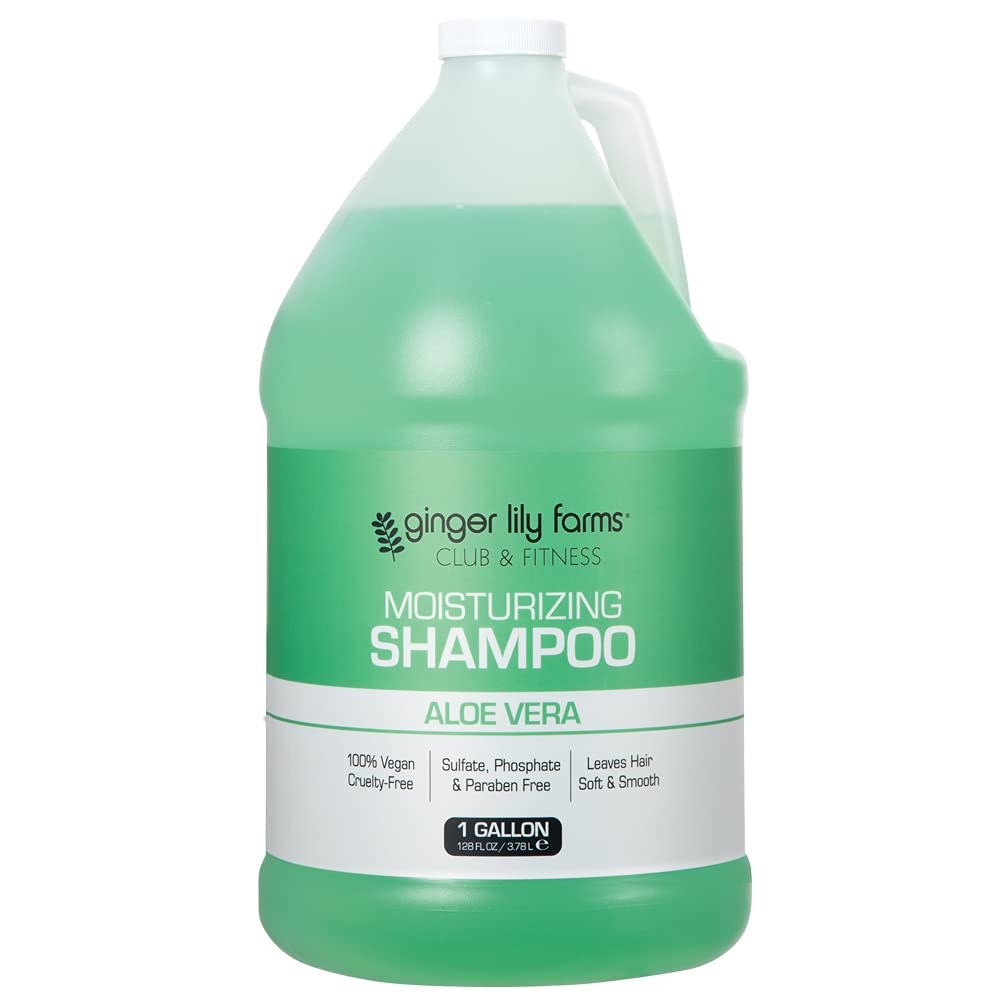 Ginger Lily Farms Club & Fitness Moisturizing Shampoo for All Hair Types – 100% Vegan & Cruelty-Free, Aloe Vera Scent, 1 Gallon Refill