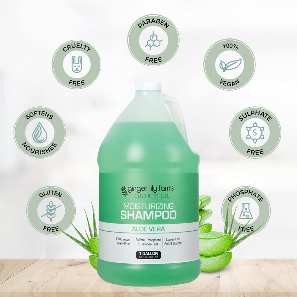 Ginger Lily Farms Club & Fitness Moisturizing Shampoo for All Hair Types – 100% Vegan & Cruelty-Free, Aloe Vera Scent, 1 Gallon Refill