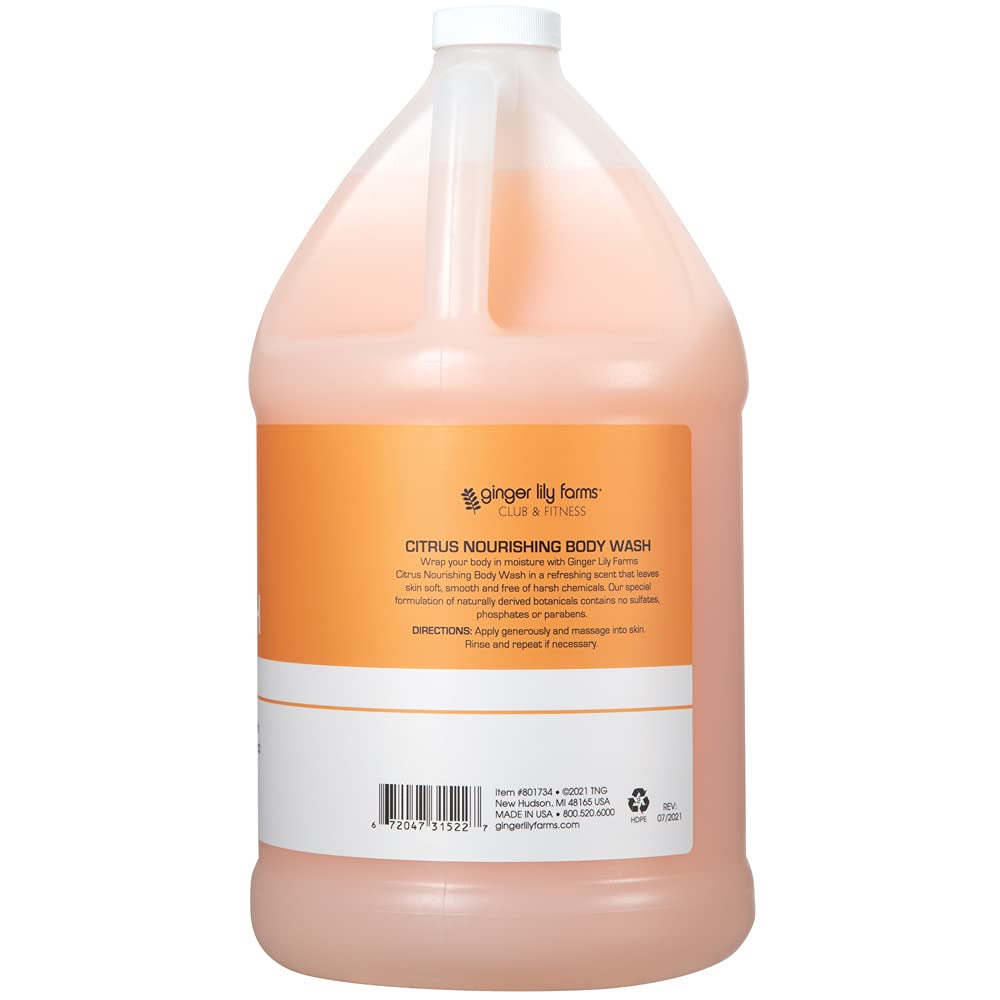 Ginger Lily Farms Club & Fitness Nourishing Body Wash – 100% Vegan, Cruelty-Free, Citrus Scent, 1 Gallon Refill (Pack of 4)