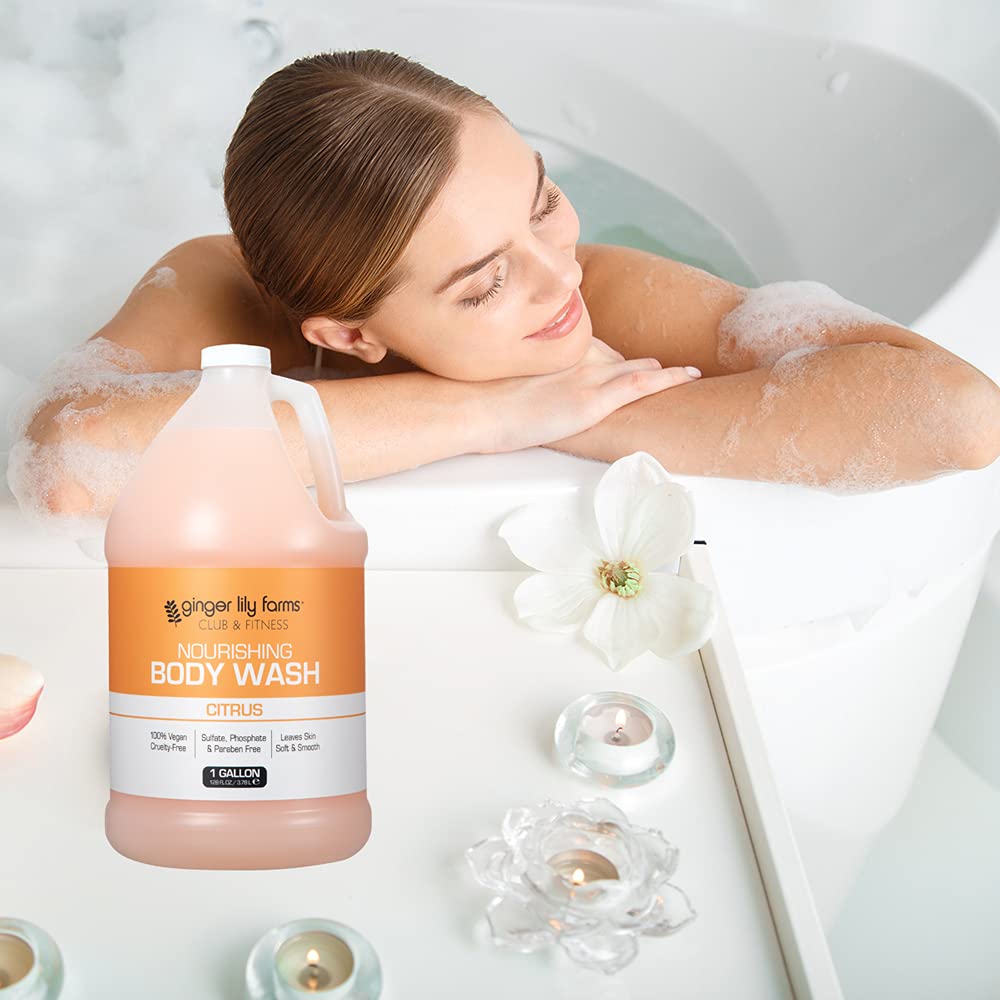 Ginger Lily Farms Club & Fitness Nourishing Body Wash – 100% Vegan, Cruelty-Free, Citrus Scent, 1 Gallon Refill (Pack of 4)