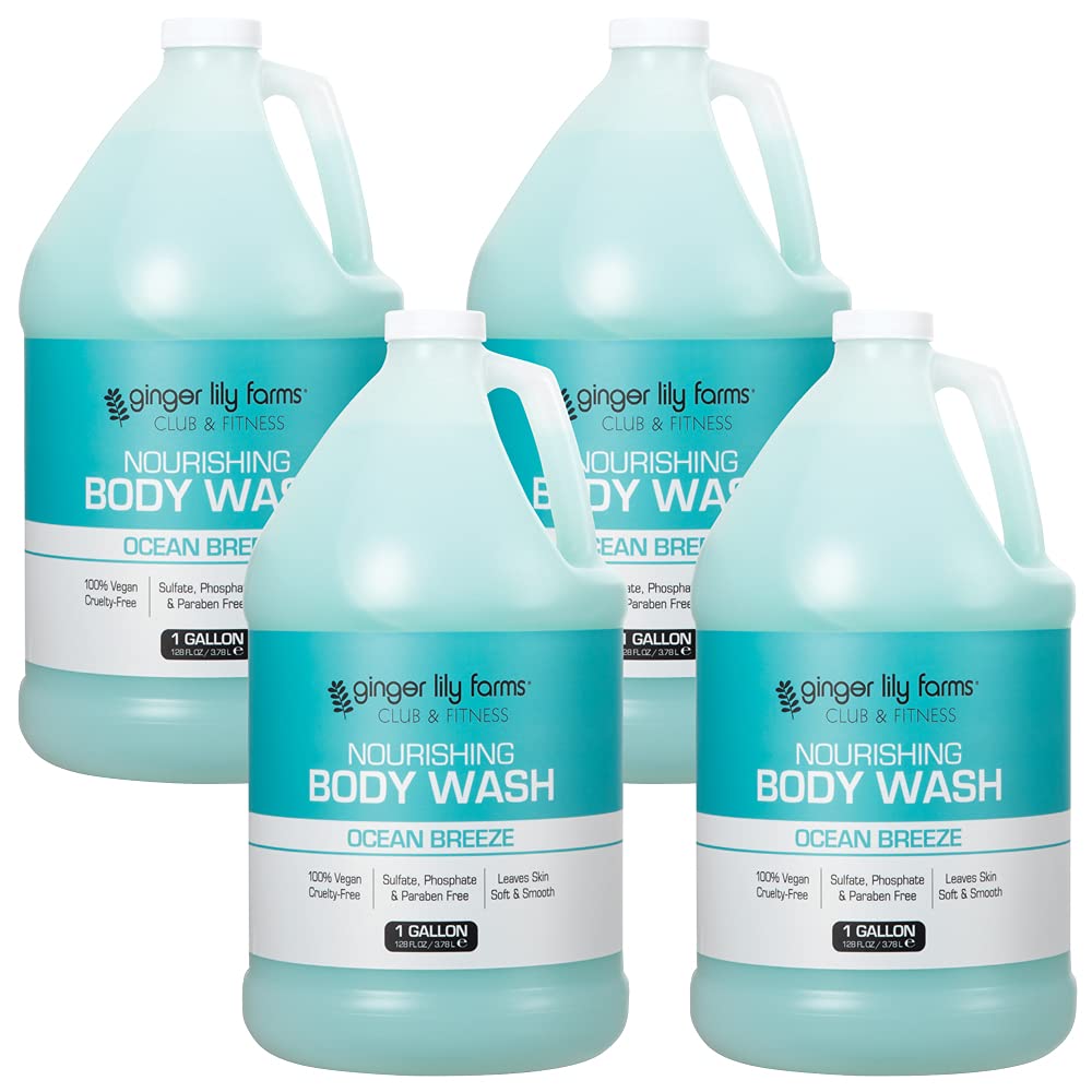 Ginger Lily Farms Club & Fitness Nourishing Body Wash – Ocean Breeze, 1 Gallon Refill (Pack of 4)