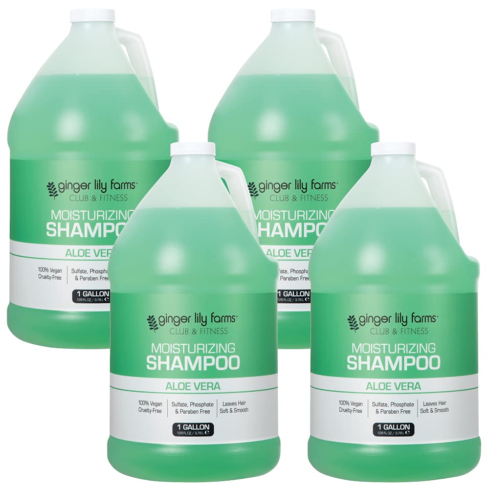 Ginger Lily Farms Club & Fitness Moisturizing Shampoo for All Hair Types – 1 Gallon Refill (Pack of 4) | Vegan & Cruelty-Free