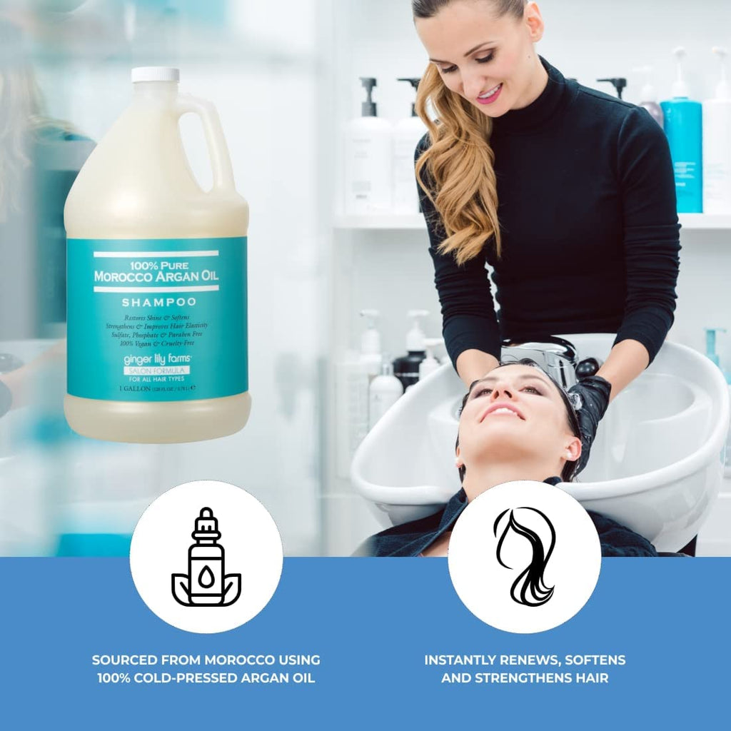 Ginger Lily Farms Salon Formula Argan Oil Shampoo – 1 Gallon Refill, Pack of 4 | Vegan & Cruelty-Free