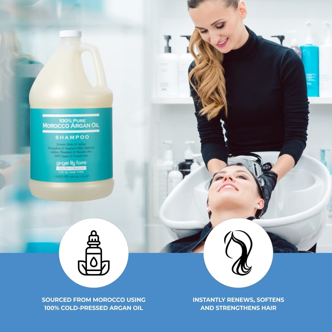 Ginger Lily Farms Salon Formula Argan Oil Shampoo – 1 Gallon Refill, Pack of 4 | Vegan & Cruelty-Free