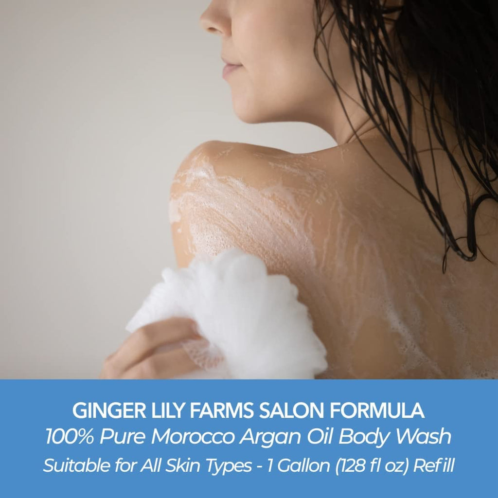Ginger Lily Farms Salon Formula Argan Oil Body Wash – 1 Gallon Refill (Pack of 4) | 100% Pure Morocco Argan, Vegan & Cruelty-Free
