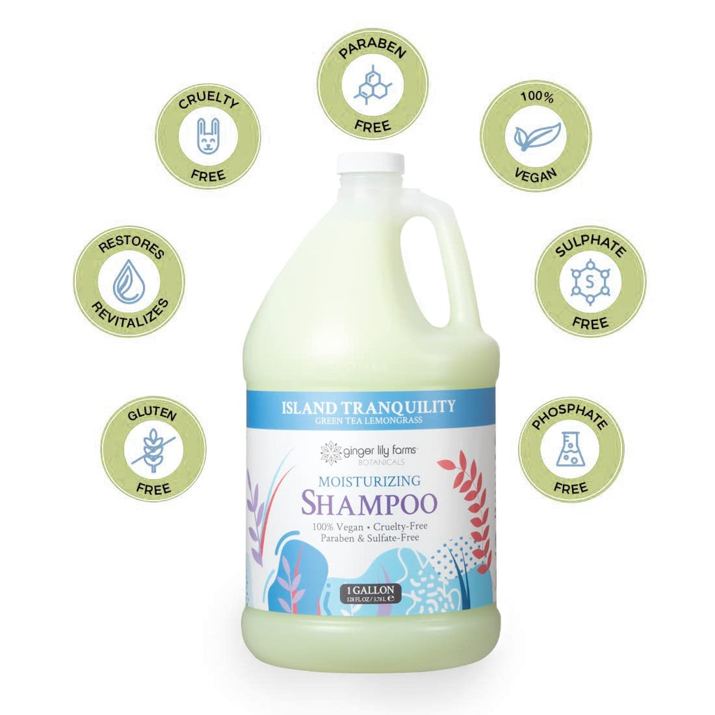Ginger Lily Farms Botanicals Island Tranquility Moisturizing Shampoo – All Hair Types, 1 Gallon Refill (Pack of 4)