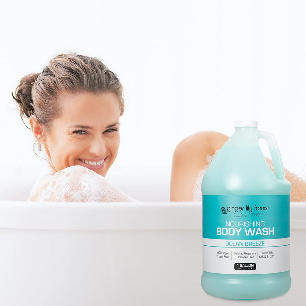 Ginger Lily Farms Club & Fitness Nourishing Body Wash – Ocean Breeze, 1 Gallon Refill (Pack of 4)