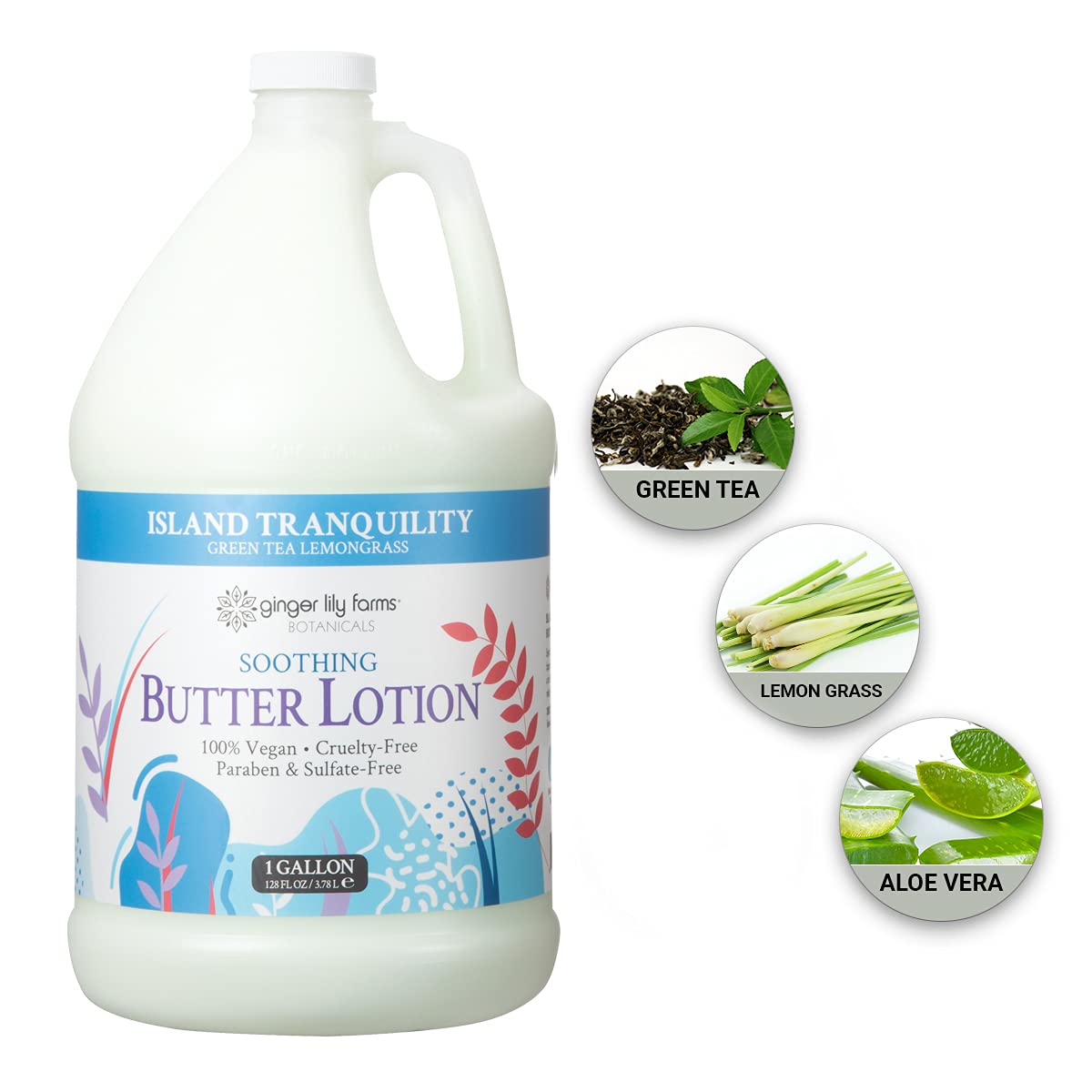 Ginger Lily Farms Botanicals Soothing Butter Lotion – Island Tranquility, 1 Gallon Refill, Vegan & Cruelty-Free