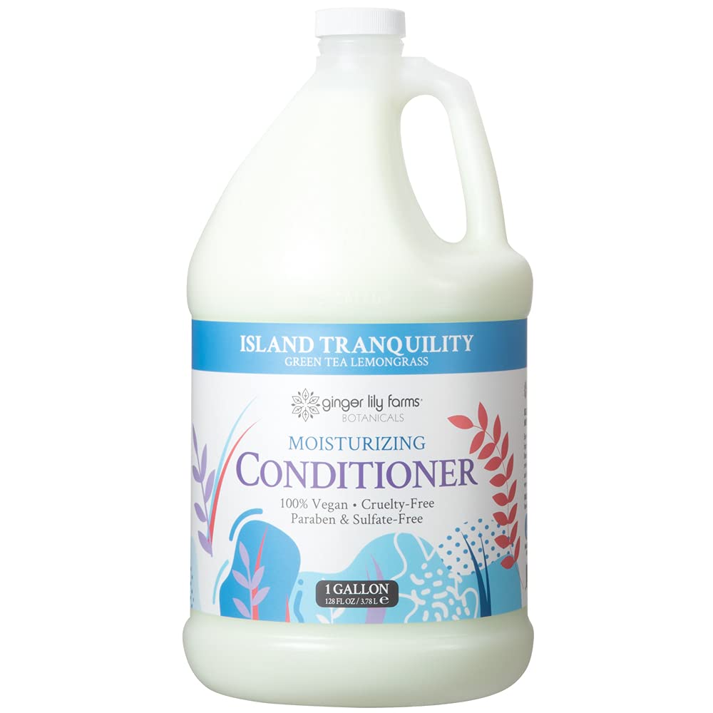 Ginger Lily Farms Botanicals Island Tranquility Moisturizing Conditioner – 1 Gallon Refill (Pack of 4), Vegan & Cruelty-Free