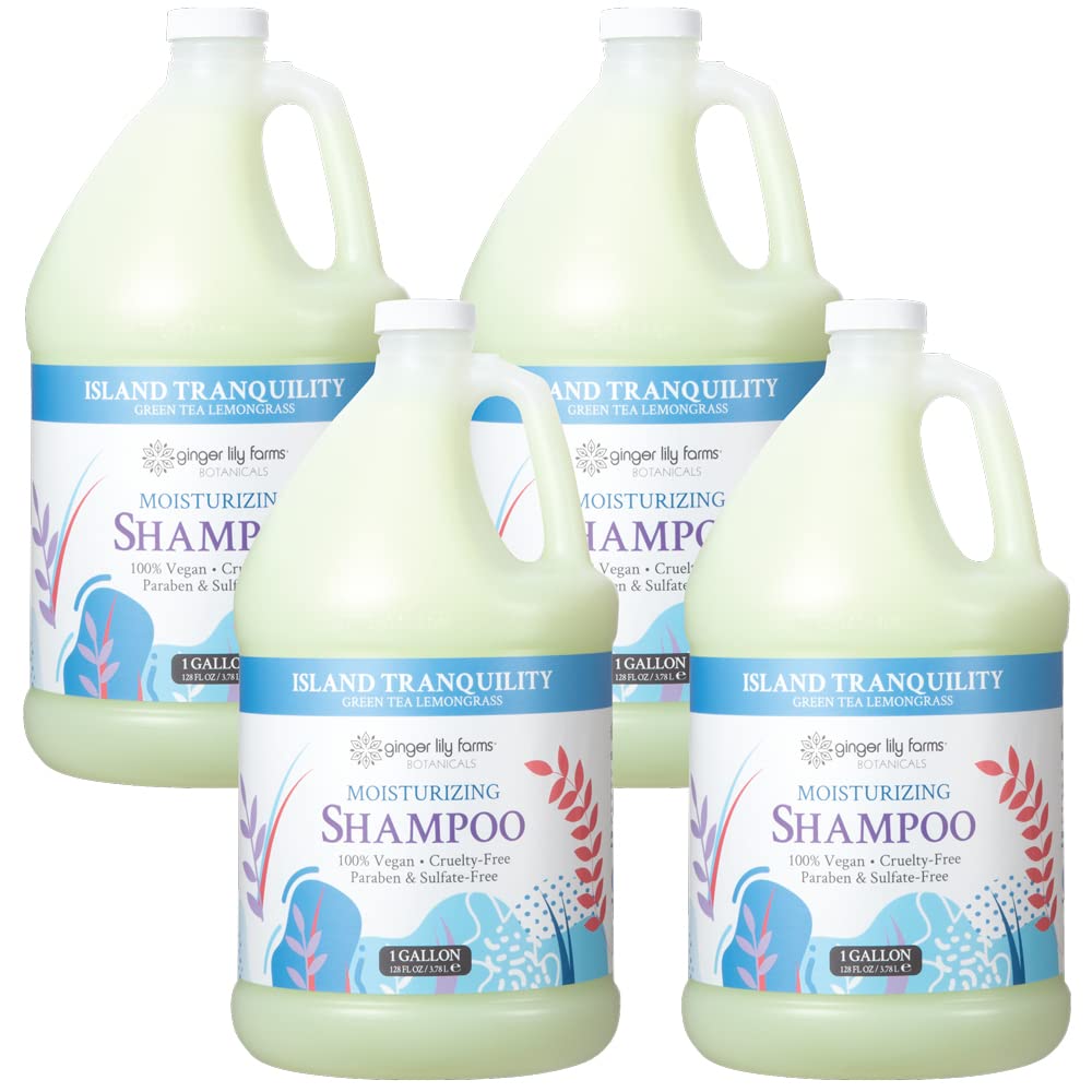 Ginger Lily Farms Botanicals Island Tranquility Moisturizing Shampoo – All Hair Types, 1 Gallon Refill (Pack of 4)