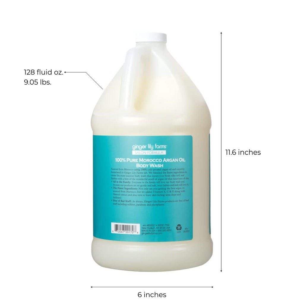 Ginger Lily Farms Salon Formula Argan Oil Body Wash – 1 Gallon Refill (Pack of 4) | 100% Pure Morocco Argan, Vegan & Cruelty-Free