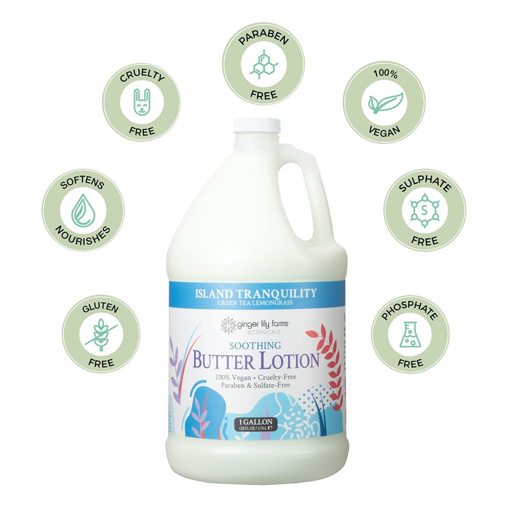 Ginger Lily Farms Botanicals Soothing Butter Lotion – Island Tranquility, 1 Gallon Refill, Vegan & Cruelty-Free