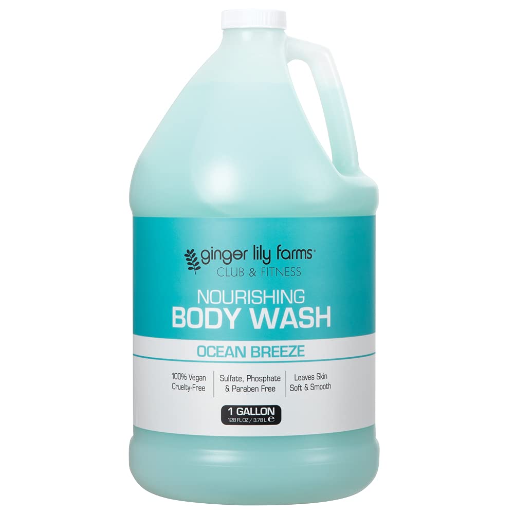 Ginger Lily Farms Club & Fitness Nourishing Body Wash – Ocean Breeze, 1 Gallon Refill (Pack of 4)
