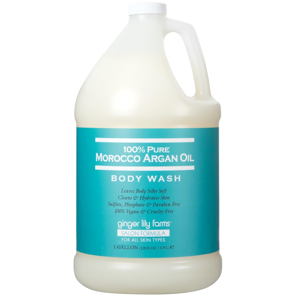Ginger Lily Farms Salon Formula Argan Oil Body Wash – 1 Gallon Refill (Pack of 4) | 100% Pure Morocco Argan, Vegan & Cruelty-Free
