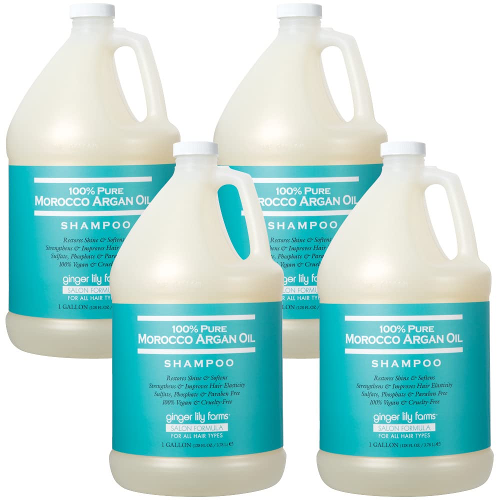 Ginger Lily Farms Salon Formula Argan Oil Shampoo – 1 Gallon Refill, Pack of 4 | Vegan & Cruelty-Free