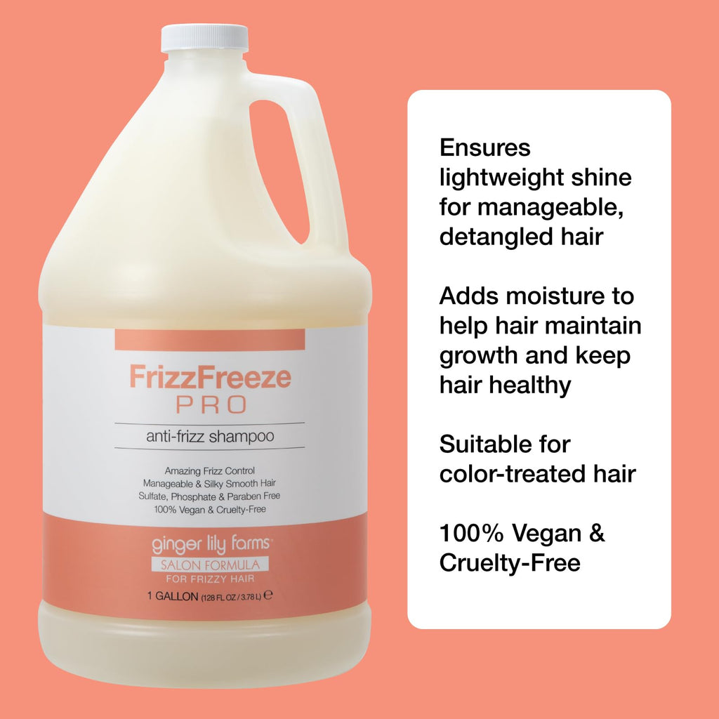 Ginger Lily Farms Salon Formula FrizzFreeze Pro Anti-Frizz Shampoo – 1 Gallon Refill, Vegan & Cruelty-Free