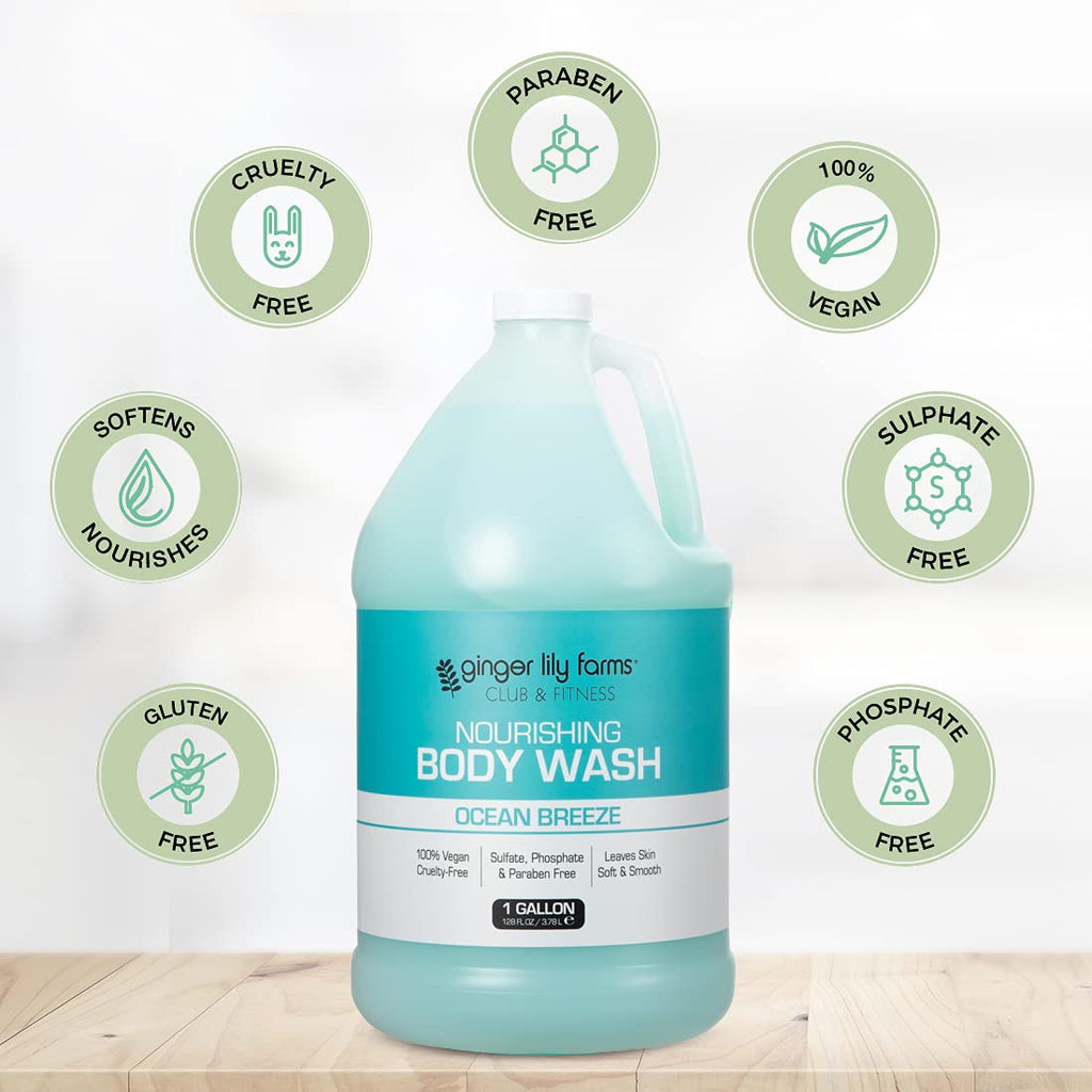 Ginger Lily Farms Club & Fitness Nourishing Body Wash – Ocean Breeze, 1 Gallon Refill (Pack of 4)