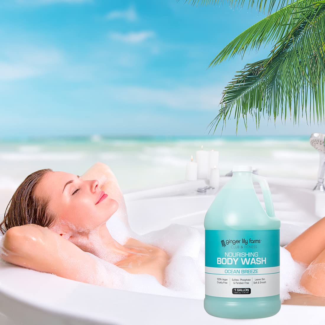 Ginger Lily Farms Club & Fitness Nourishing Body Wash – Ocean Breeze, 1 Gallon Refill (Pack of 4)