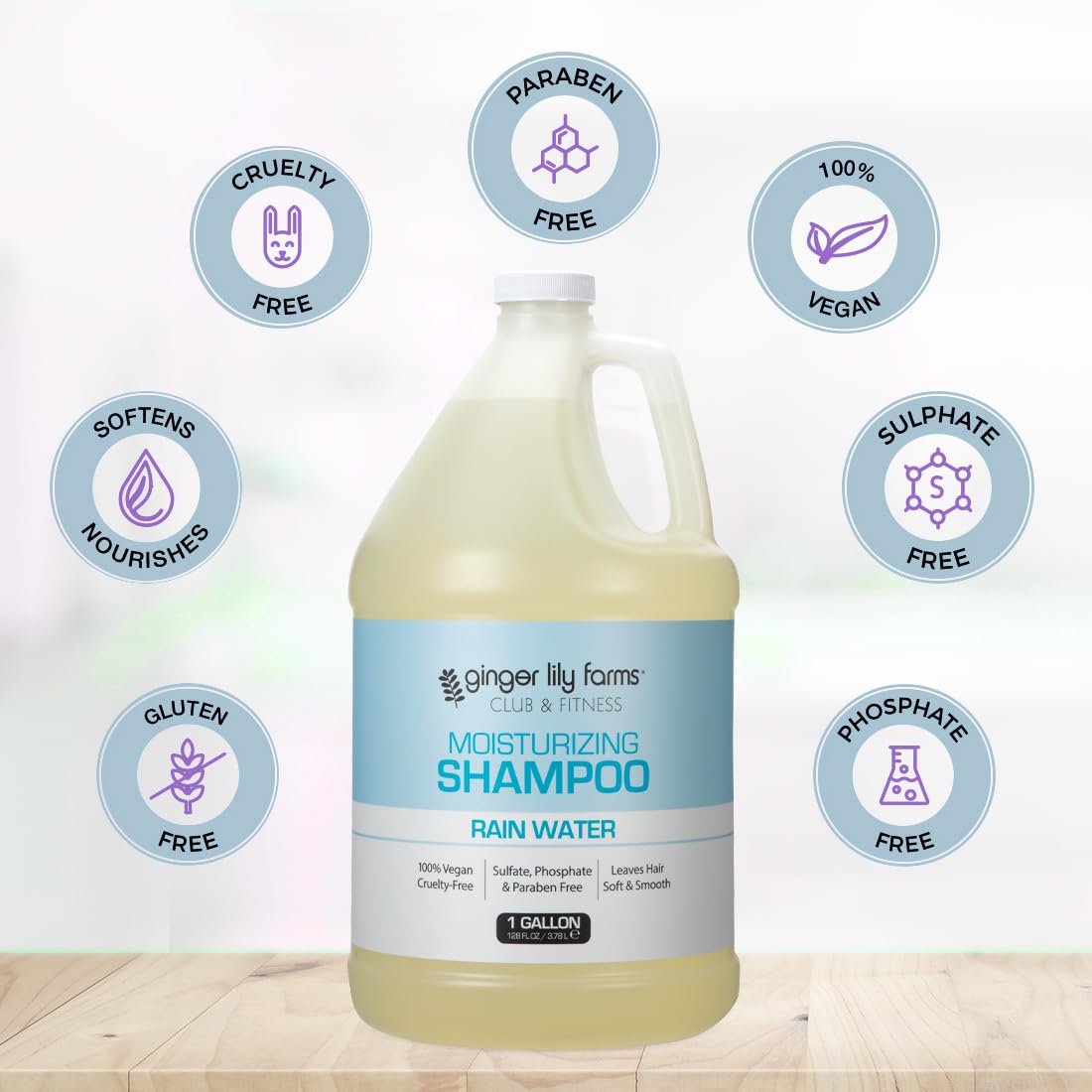 Ginger Lily Farms Club & Fitness Moisturizing Shampoo – All Hair Types, 1 Gallon Refill, Vegan & Cruelty-Free