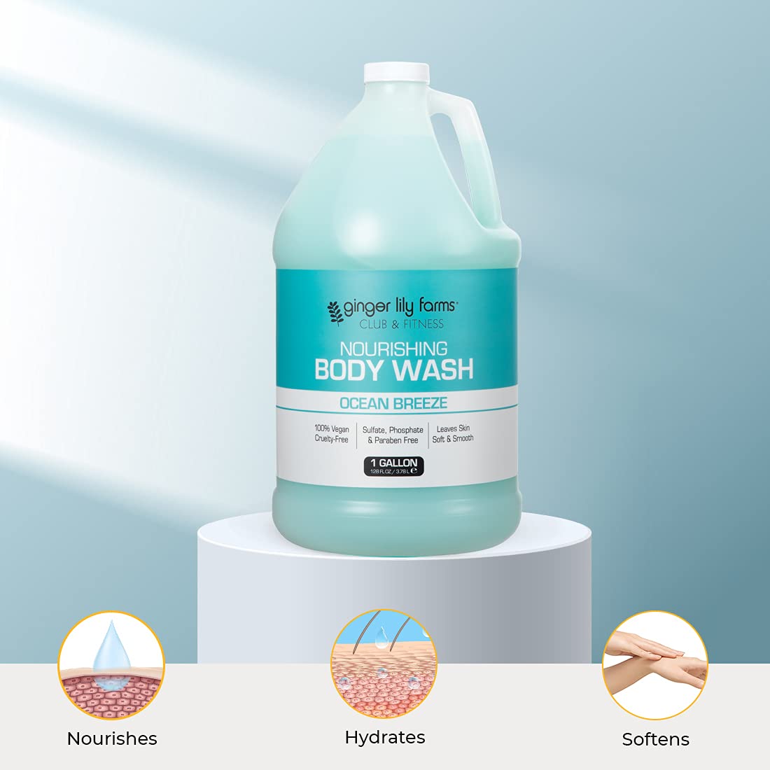 Ginger Lily Farms Club & Fitness Nourishing Body Wash – Ocean Breeze, 1 Gallon Refill (Pack of 4)