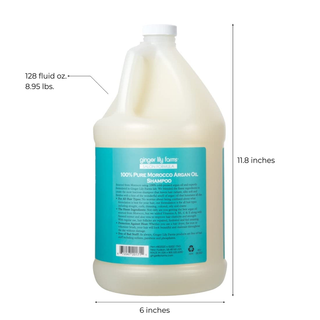 Ginger Lily Farms Salon Formula Argan Oil Shampoo – 1 Gallon Refill, Pack of 4 | Vegan & Cruelty-Free