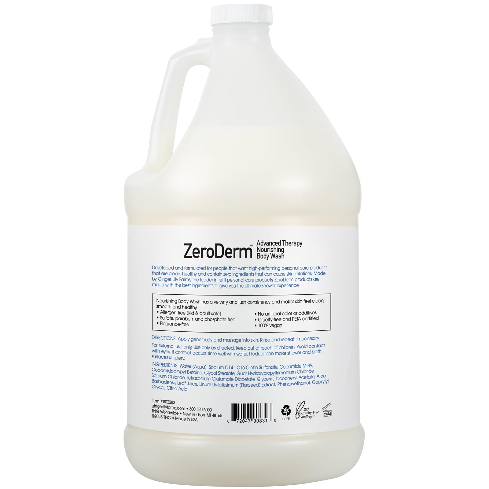Ginger Lily Farms Botanicals ZeroDerm Advanced Therapy Nourishing Body Wash – Fragrance-Free, Vegan & Cruelty-Free, 1 Gallon Refill