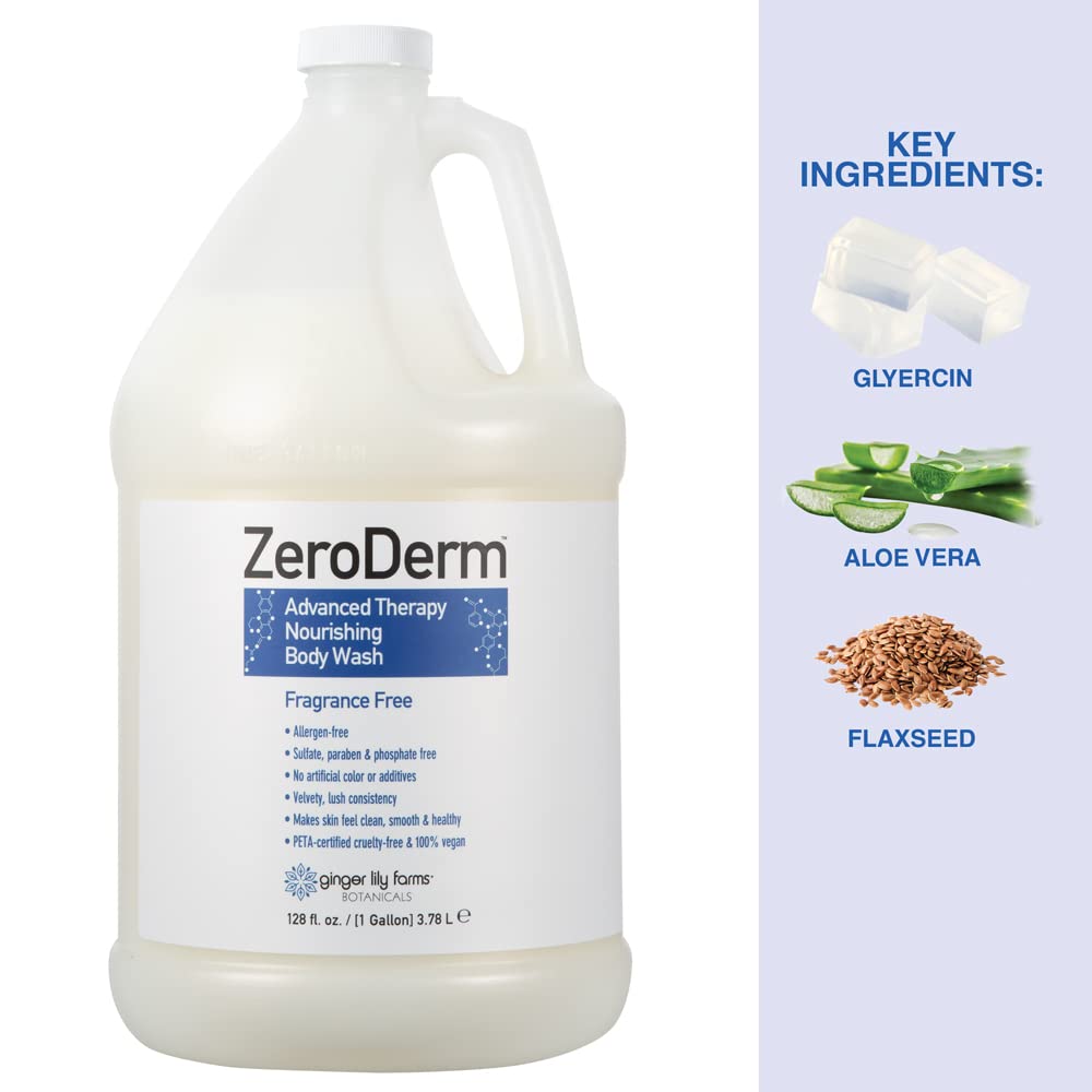 Ginger Lily Farms Botanicals ZeroDerm Advanced Therapy Nourishing Body Wash – Fragrance-Free, Vegan & Cruelty-Free, 1 Gallon Refill