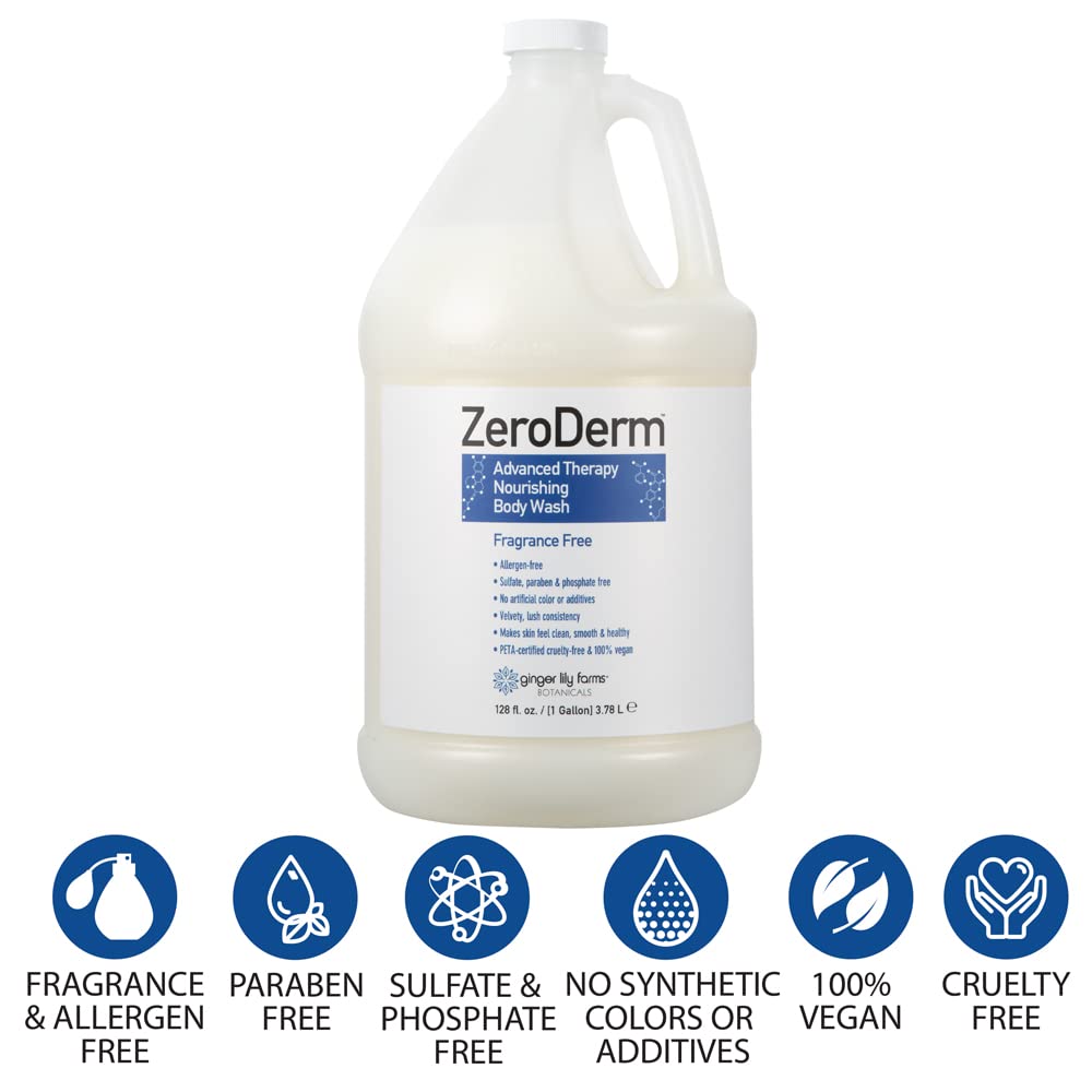 Ginger Lily Farms Botanicals ZeroDerm Advanced Therapy Nourishing Body Wash – Fragrance-Free, Vegan & Cruelty-Free, 1 Gallon Refill
