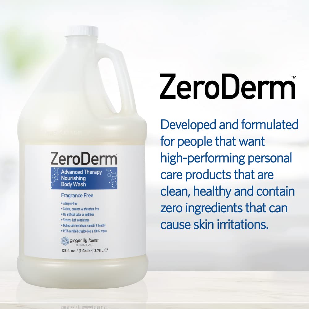 Ginger Lily Farms Botanicals ZeroDerm Advanced Therapy Nourishing Body Wash – Fragrance-Free, Vegan & Cruelty-Free, 1 Gallon Refill