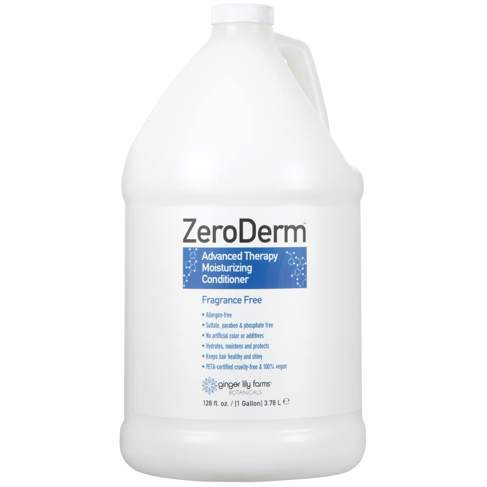 Ginger Lily Farms ZeroDerm Advanced Therapy Moisturizing Conditioner – Fragrance-Free, All Hair Types, 1 Gallon Refill (Pack of 4)