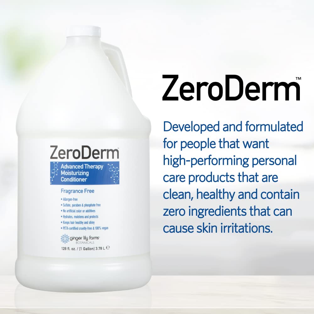 Ginger Lily Farms ZeroDerm Advanced Therapy Moisturizing Conditioner – Fragrance-Free, All Hair Types, 1 Gallon Refill (Pack of 4)