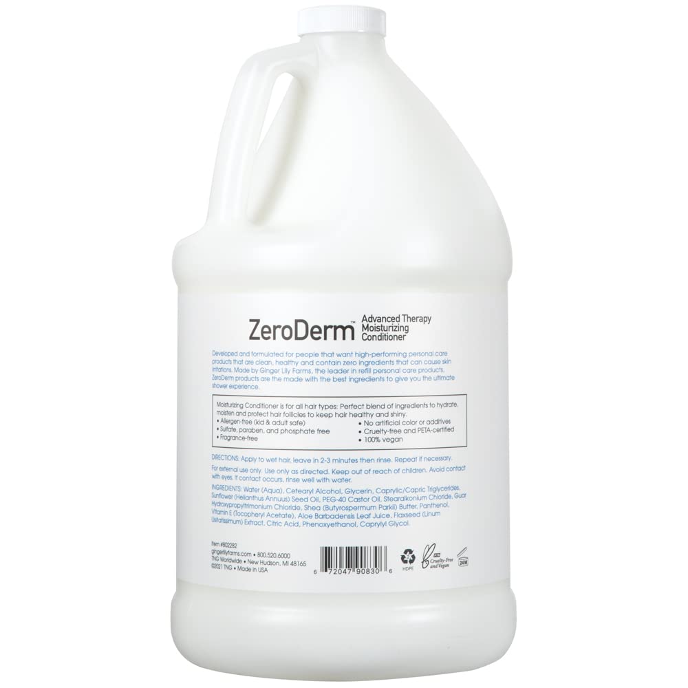 Ginger Lily Farms ZeroDerm Advanced Therapy Moisturizing Conditioner – Fragrance-Free, All Hair Types, 1 Gallon Refill (Pack of 4)