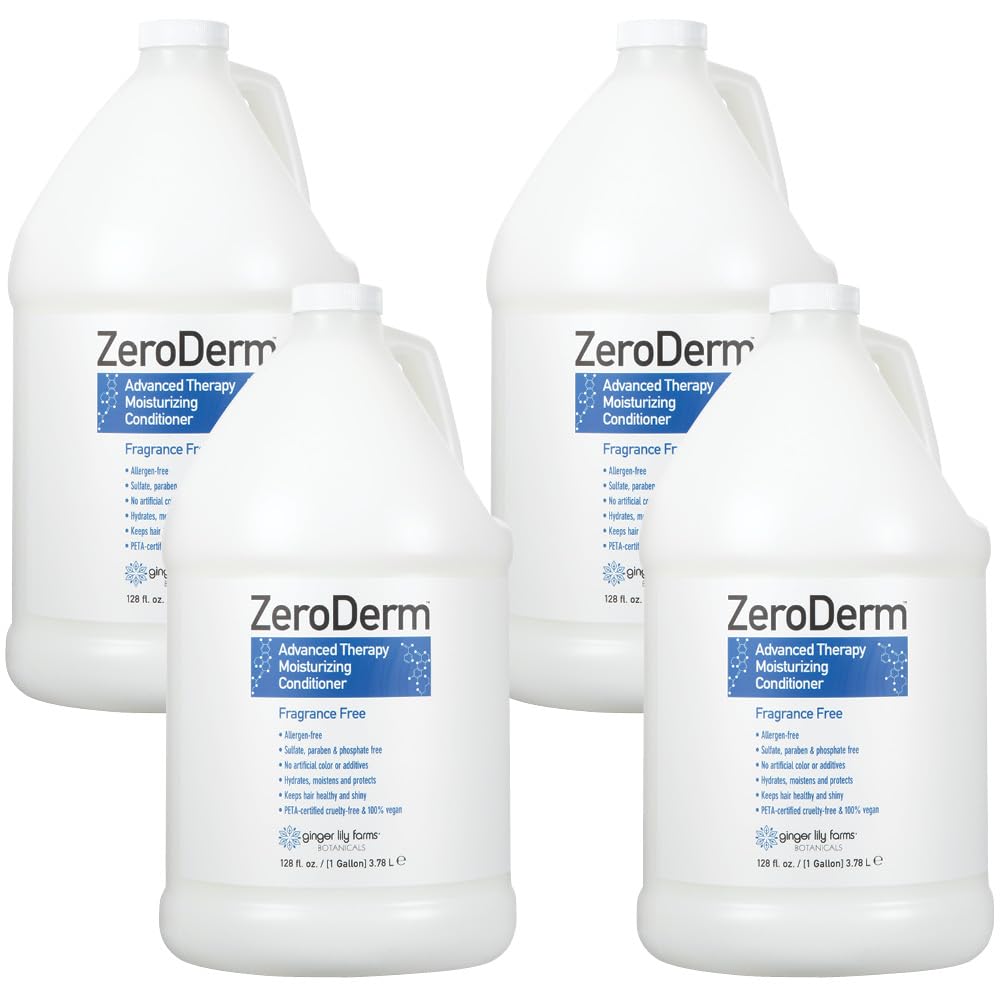 Ginger Lily Farms ZeroDerm Advanced Therapy Moisturizing Conditioner – Fragrance-Free, All Hair Types, 1 Gallon Refill (Pack of 4)