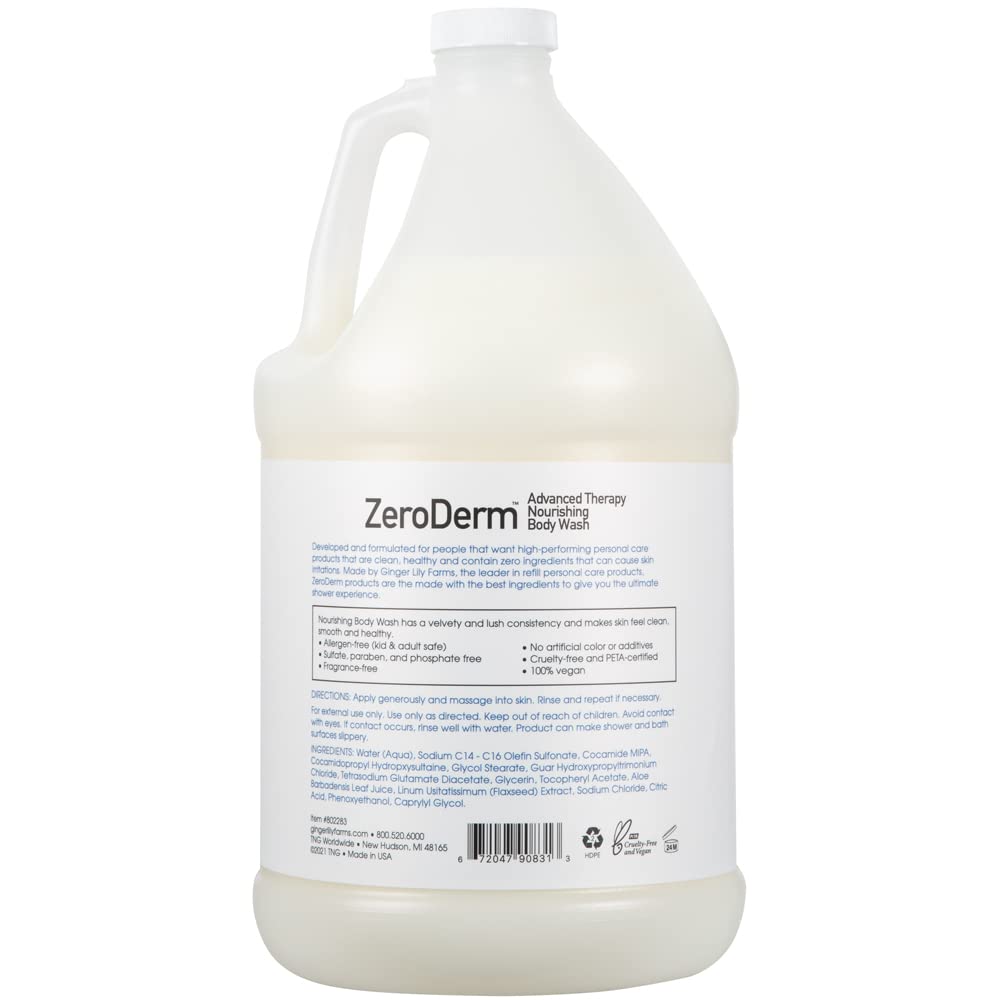 Ginger Lily Farms Botanicals ZeroDerm Advanced Therapy Nourishing Body Wash – 1 Gallon Refill (Pack of 4) | Fragrance-Free, Vegan & Cruelty-Free