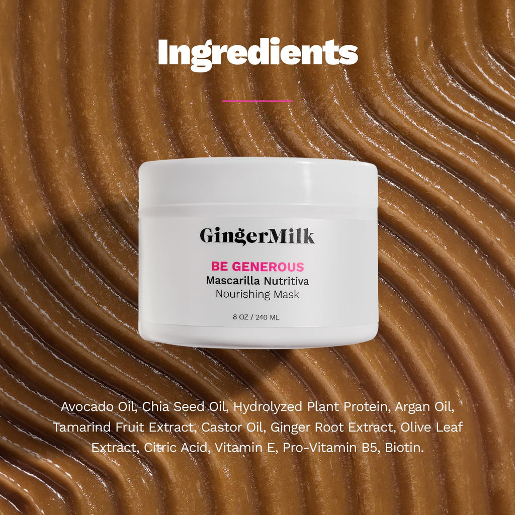 Deep Repair Hair Mask for Dry & Curly Hair – Castor Oil, Biotin, Ginger | Sulfate-Free | Be Generous by Ginger Milk – 8 oz