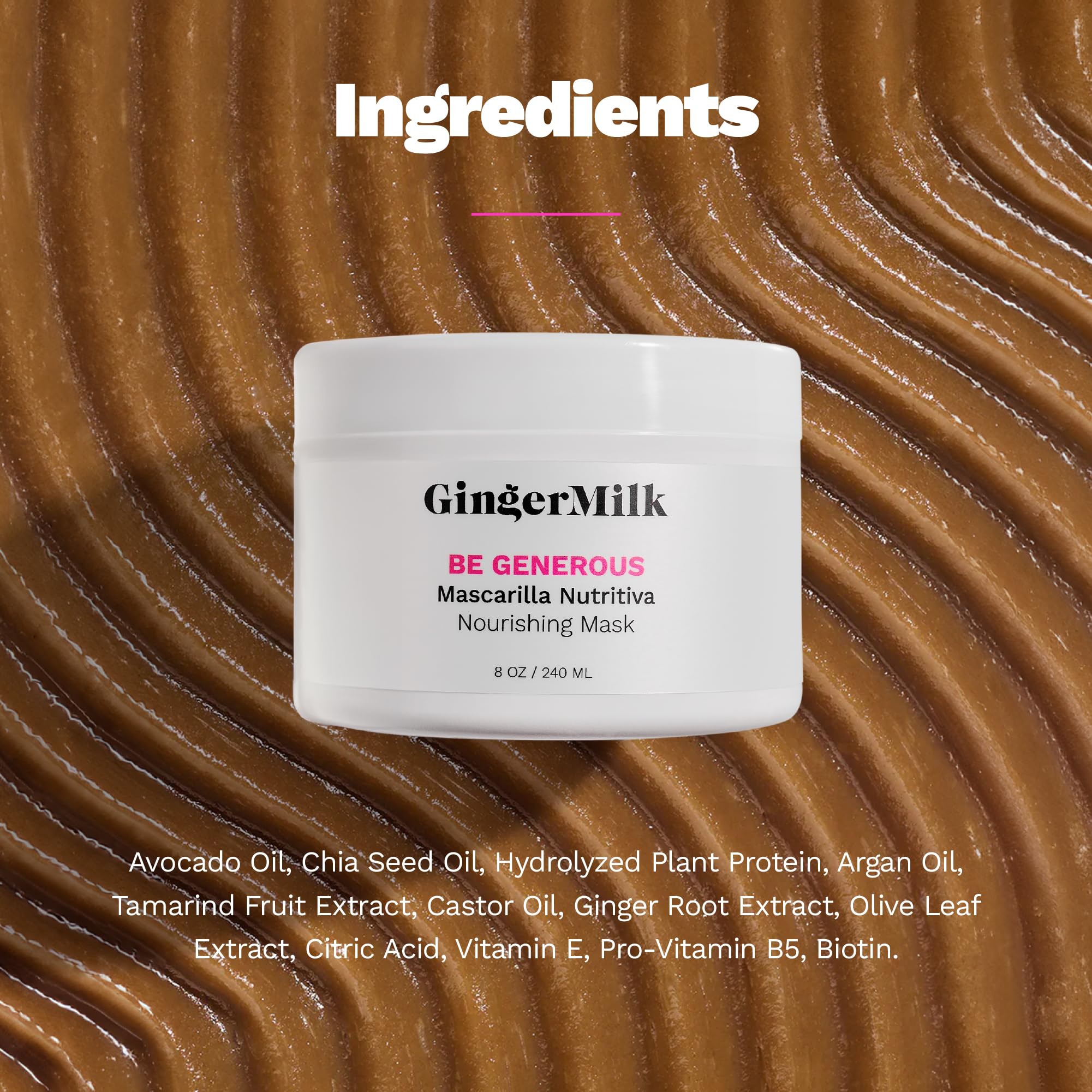 Deep Repair Hair Mask for Dry & Curly Hair – Castor Oil, Biotin, Ginger | Sulfate-Free | Be Generous by Ginger Milk – 8 oz