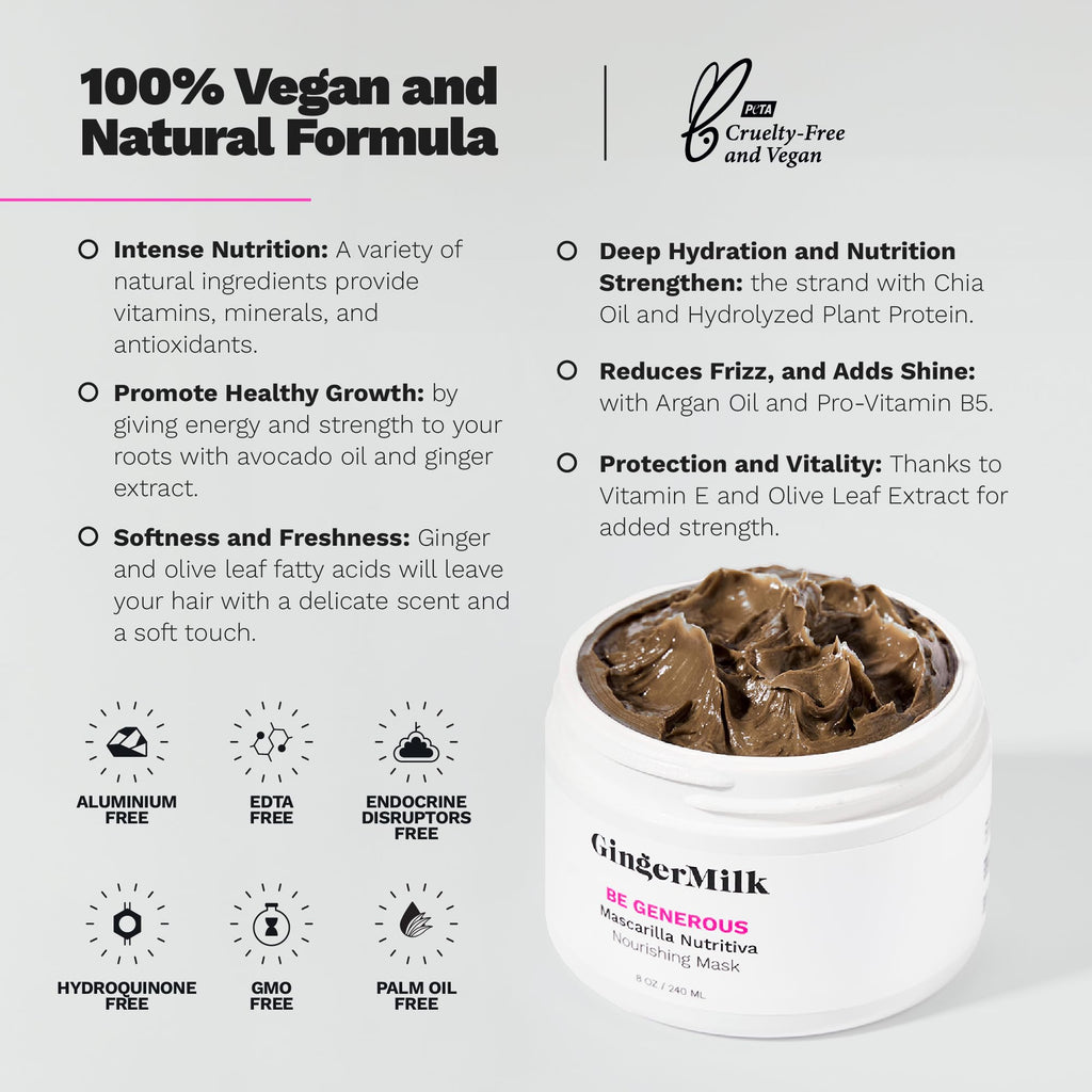 Deep Repair Hair Mask for Dry & Curly Hair – Castor Oil, Biotin, Ginger | Sulfate-Free | Be Generous by Ginger Milk – 8 oz