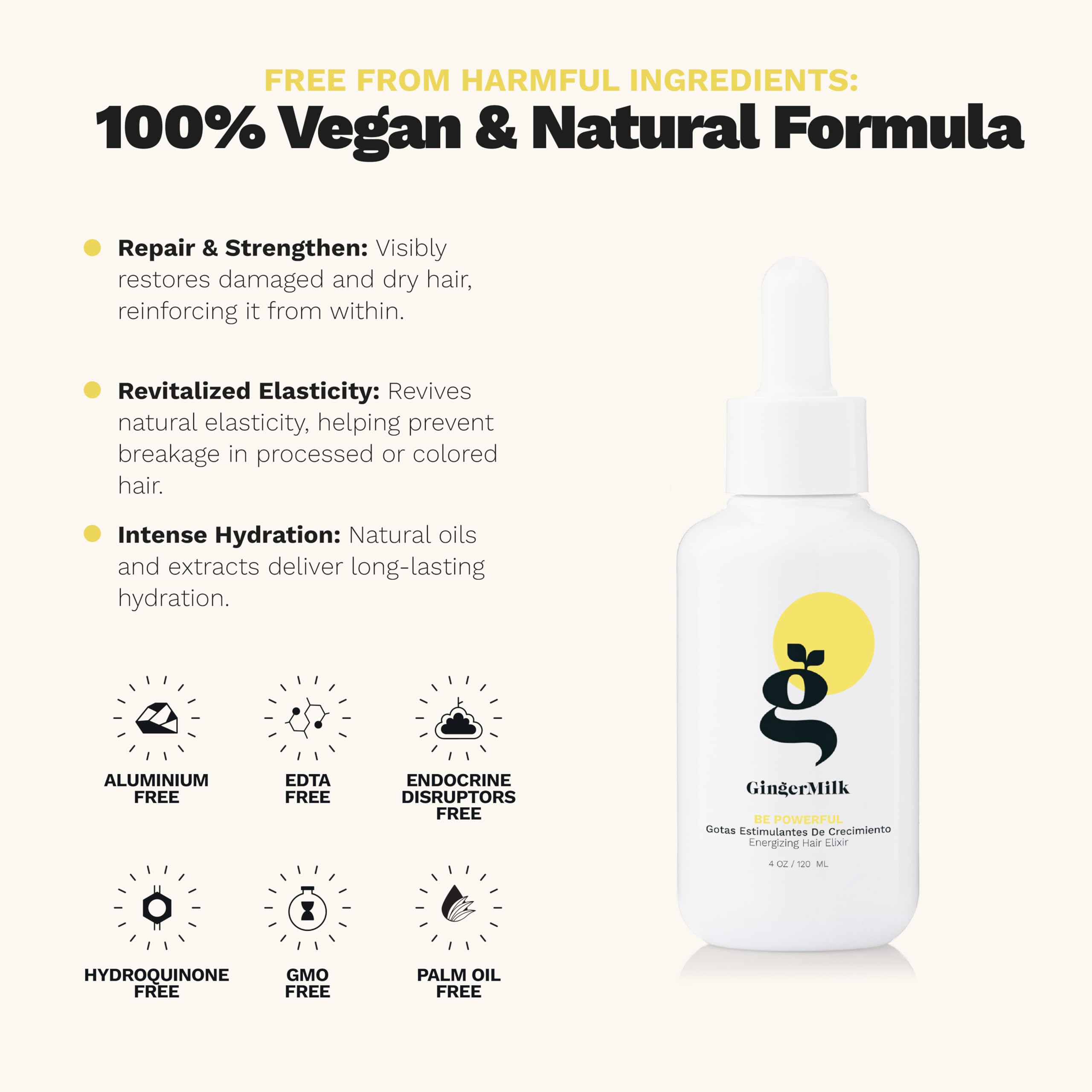 Ginger Root Extract | Growth-Stimulating Drops & Hair Loss Control | Be Powerful Serum (4 oz)